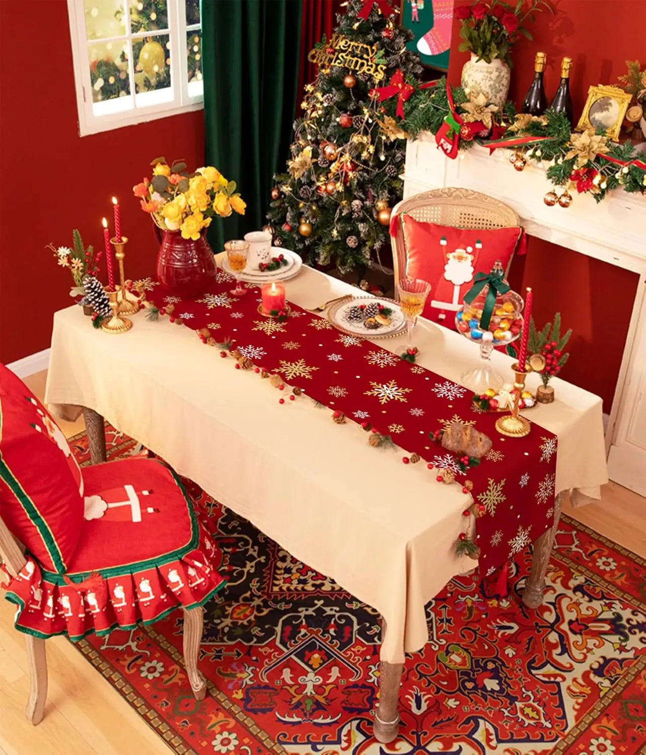 Chemin de Table Rouge avec Etoiles Dorées