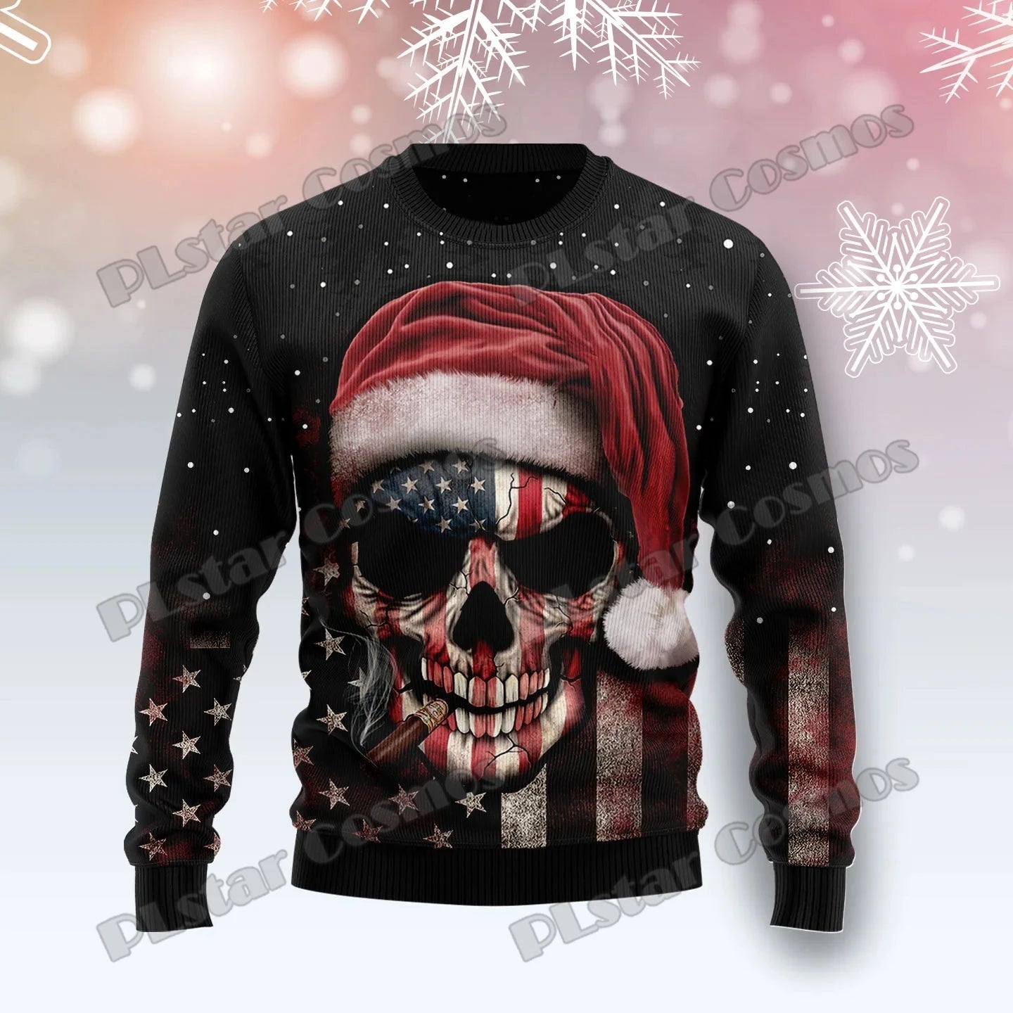 Pull Sweat-Shirt de Noël Crâne Drapeau USA