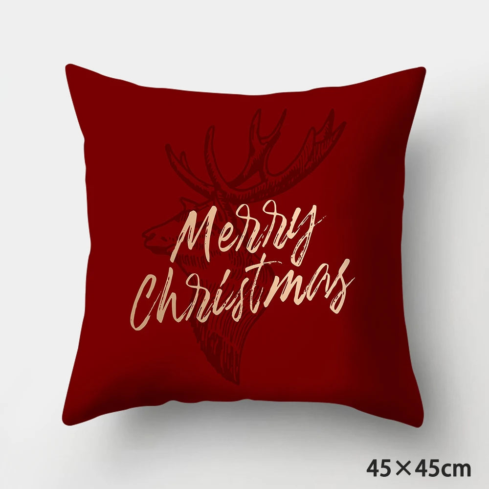 Housse de Coussin Rouge Motif Renne "Merry Christmas"