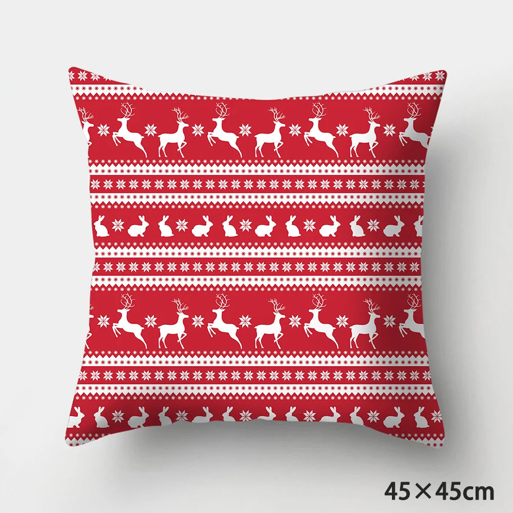 Coussin de Noël Frise Rennes, Lapins et Flocons