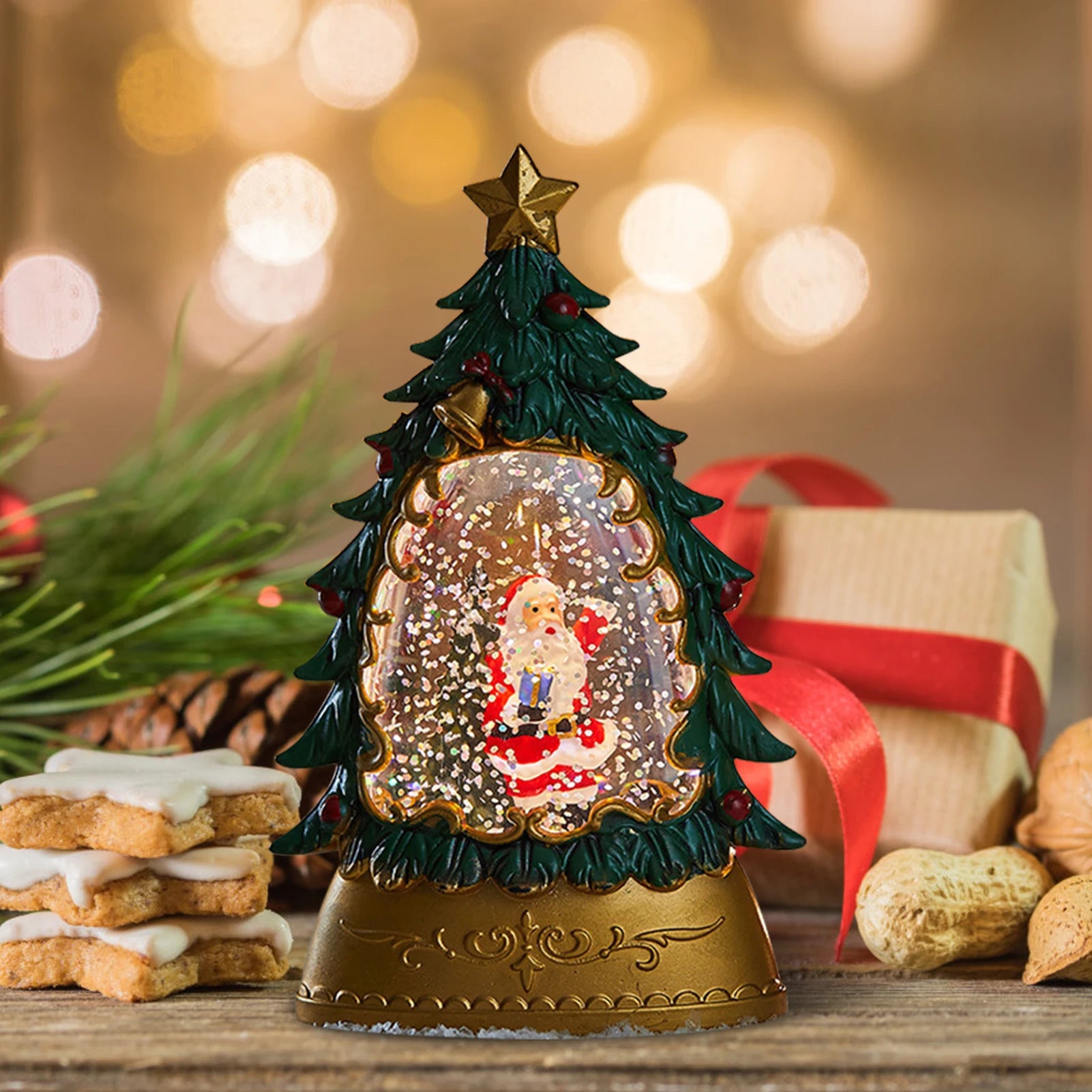 Lanterne Boule à Neige de Noël Lumineuse et Musicale