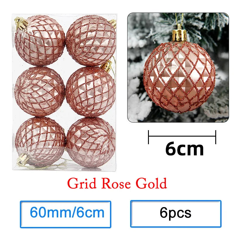 Boules de Noël Rose Doré Motif Grille Pailleté