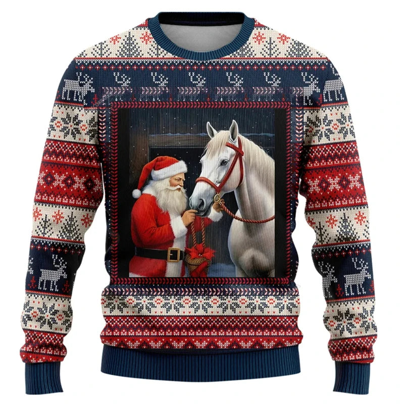 Pull de Noël Père Noël et Cheval