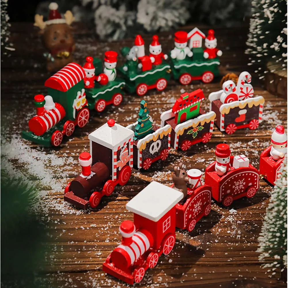Petit Train de Noël en Bois Couleur Multicolore