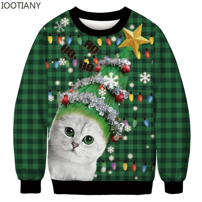 Pull de Noël Chat avec Chapeau Sapin