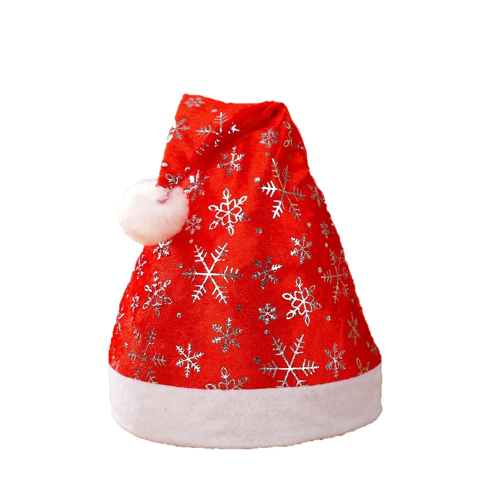 Bonnet de Noël Rouge et Flocons Doré