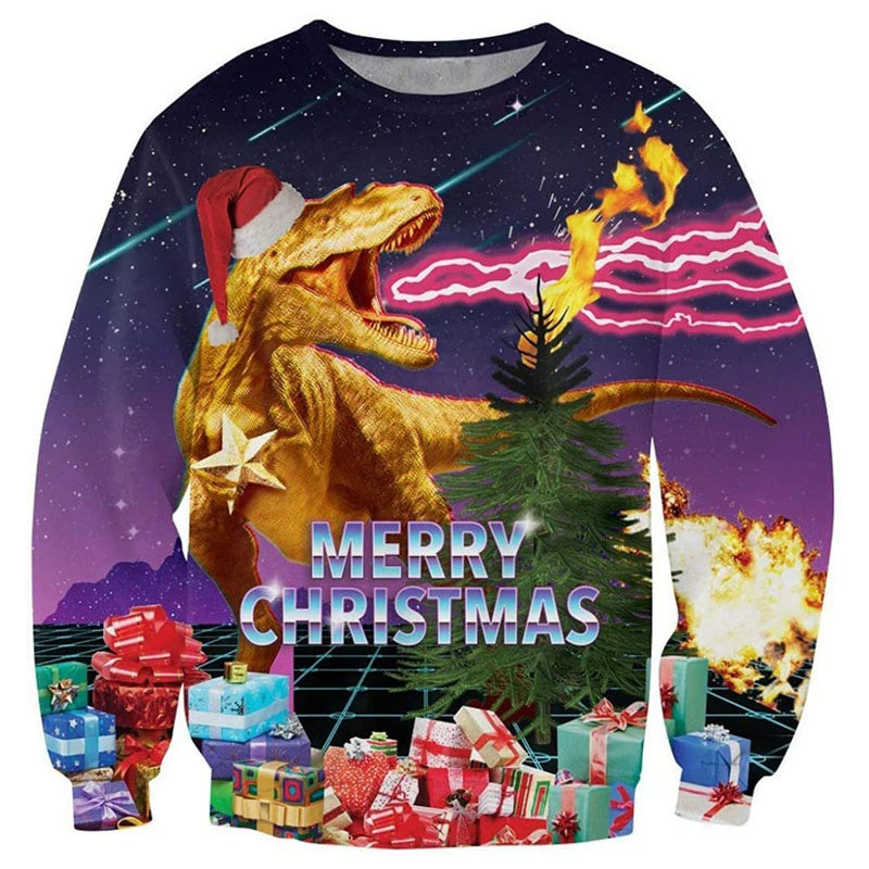 Pull de Noël "meme" Dinosaure Cyberpunk
