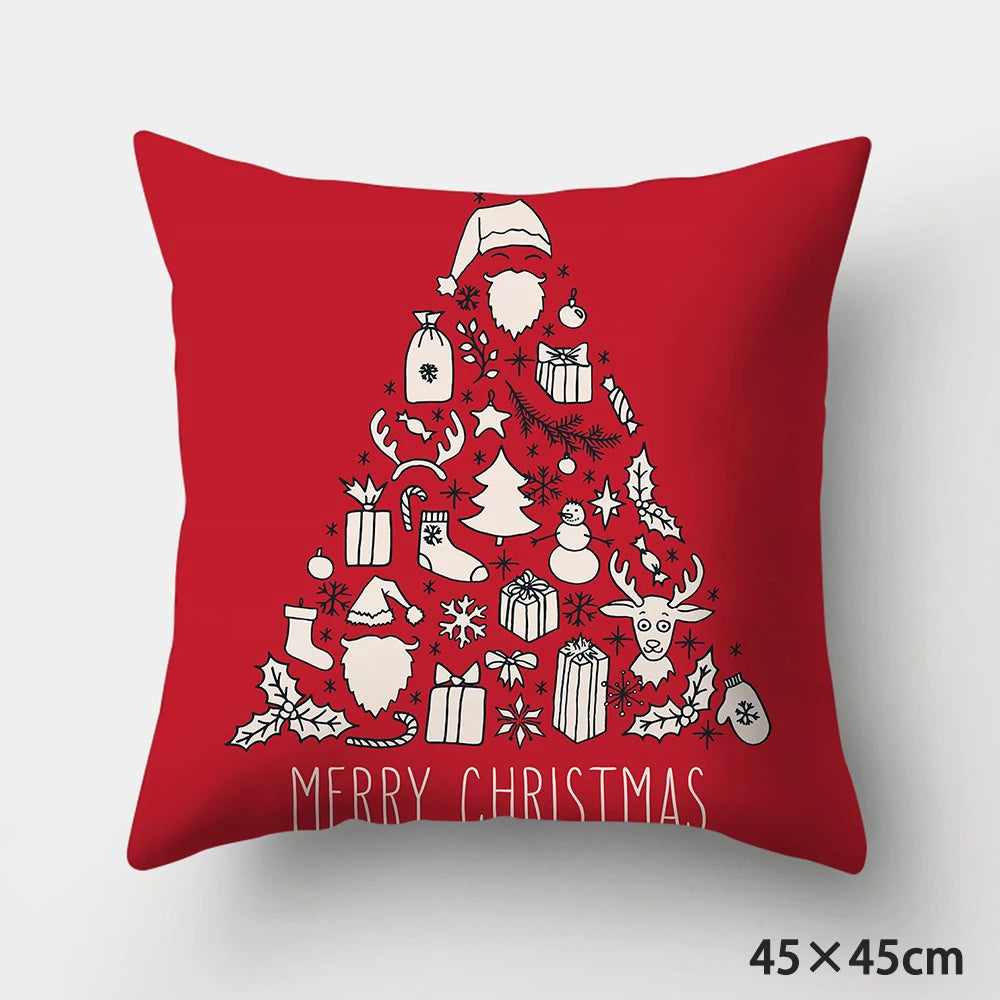 Housse de Coussin Rouge Motif Patchwork Sapin
