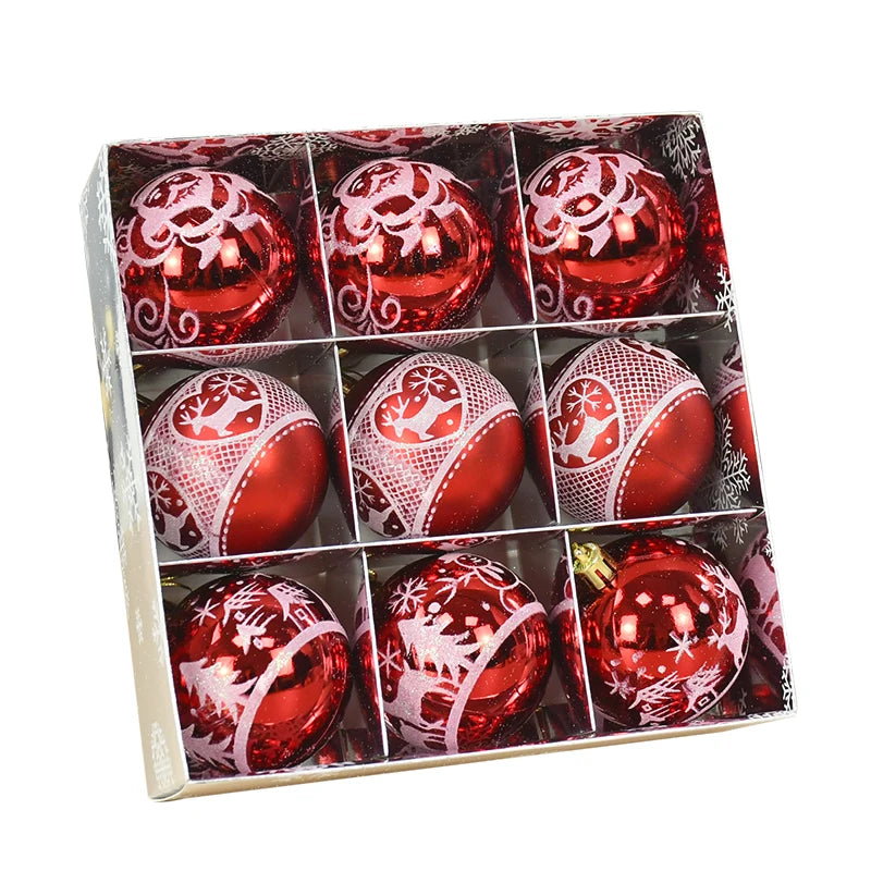 Collection de 9 Boules Rouges Assorties, 3 Motifs