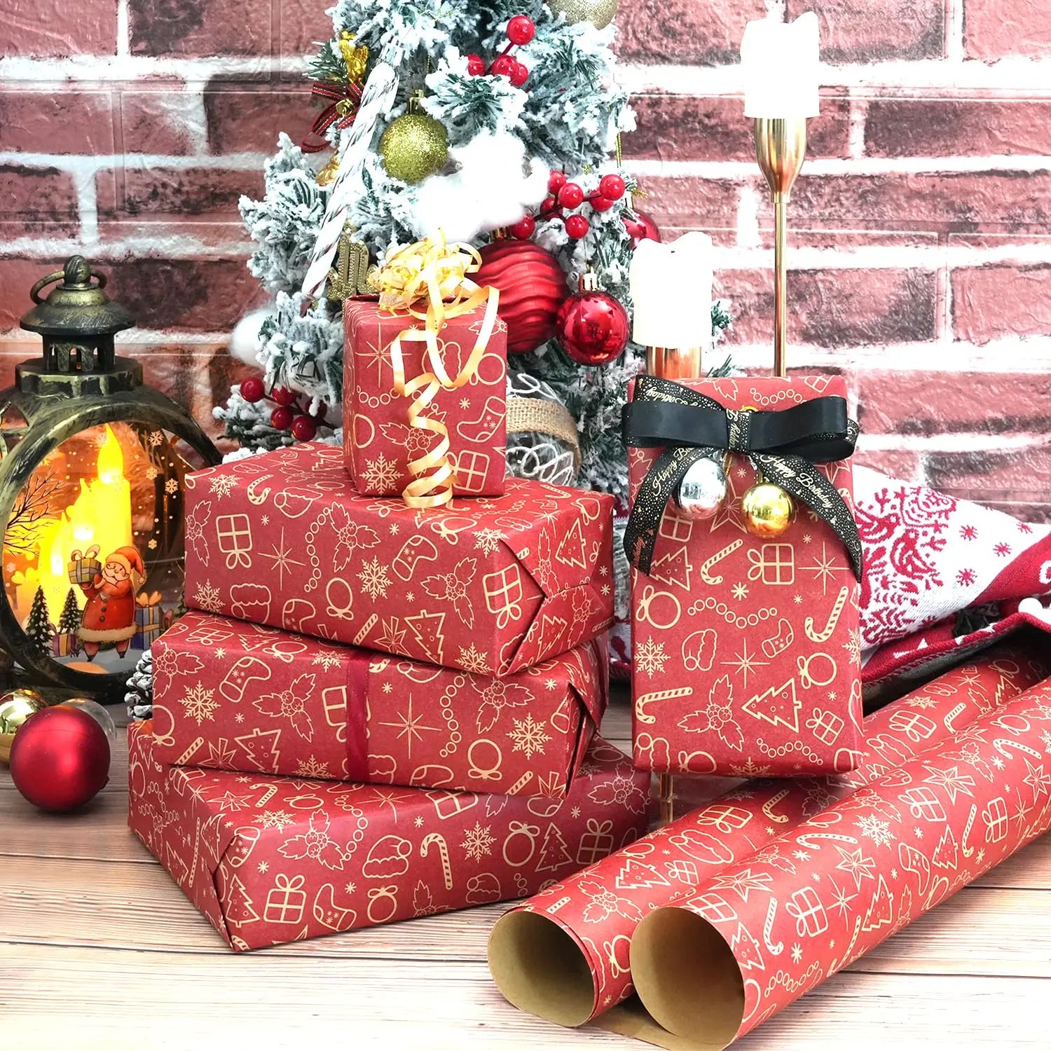 Rouleau de Papier Cadeau Rouge motifs Noël