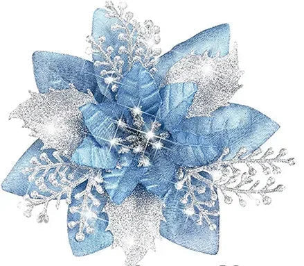 Lots de 5 Fleurs de Noël Artificielles Bleu Clair