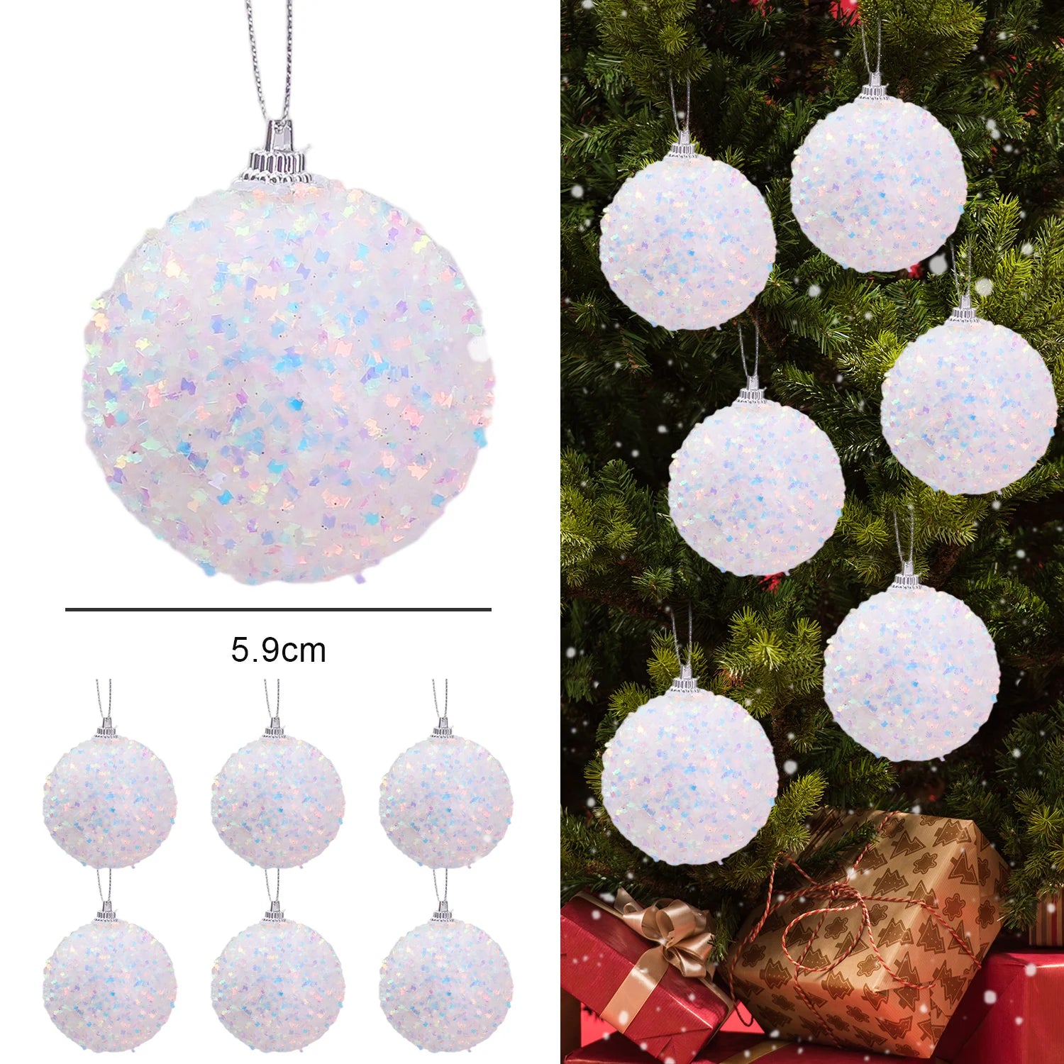 Boules de Noël en Mousse Scintillante Blanche