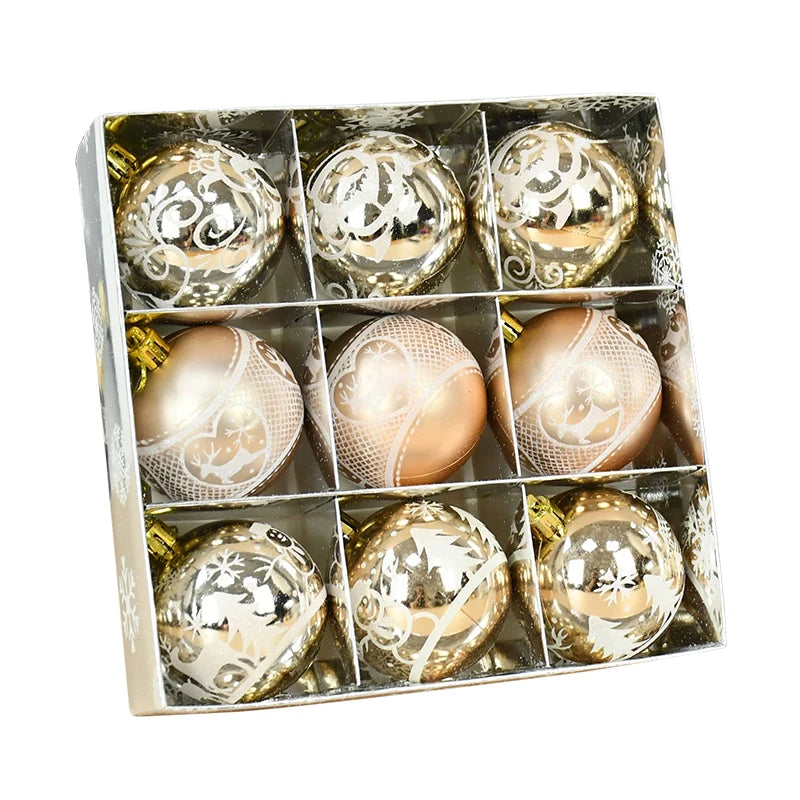 Collection de 9 Boules Champagne Assorties, 3 Motifs