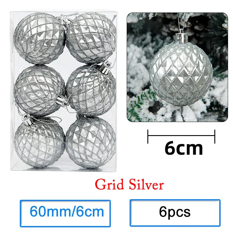Boules de Noël Argenté Motif Grille Pailleté