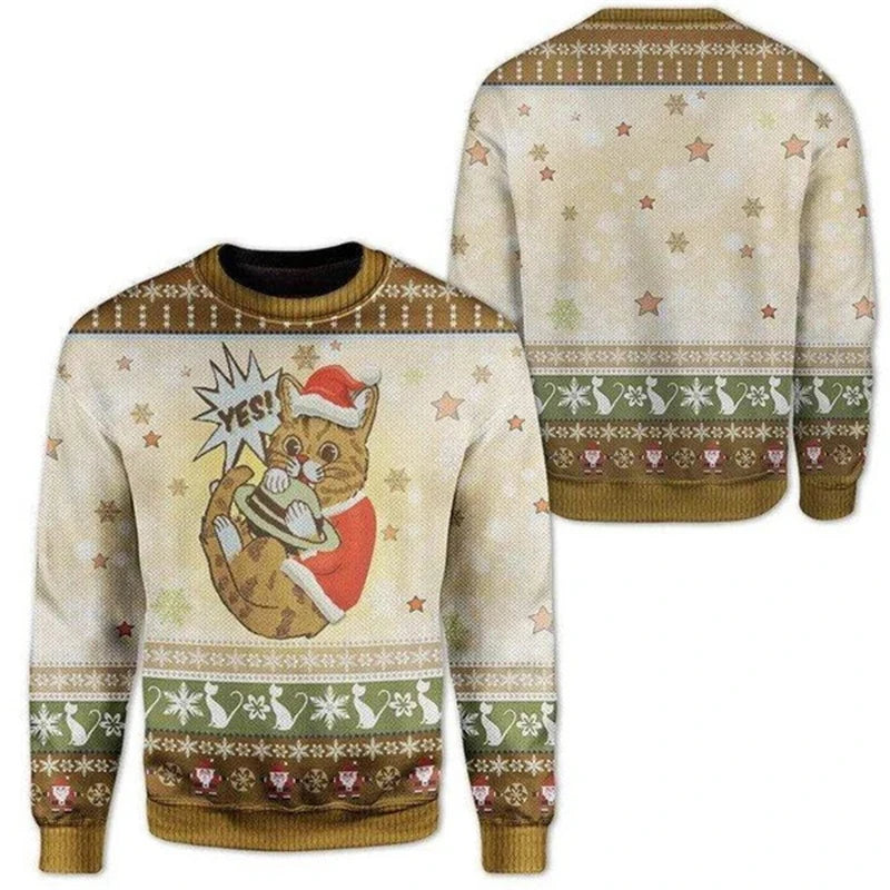 Pull de Noël Chat avec Chapeau Yes!