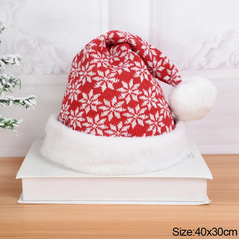 Bonnet de Père Noël Rouge et Motifs Flocons en Cotton