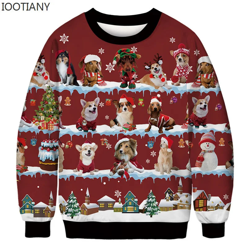 Pull de Noël Plein de Chiens Déguisés pour Noël!
