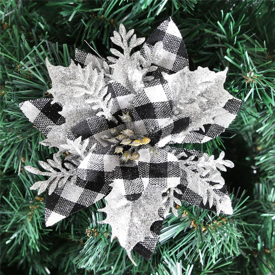 Décoration Sapin de Noël Fleur en Tissus Grise