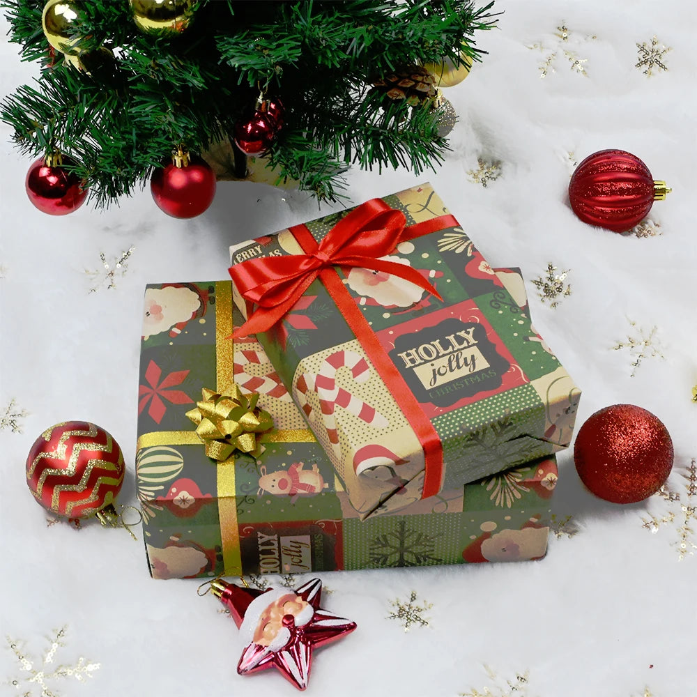 Rouleau de Papier Cadeau Mosaïque Motifs de Noel