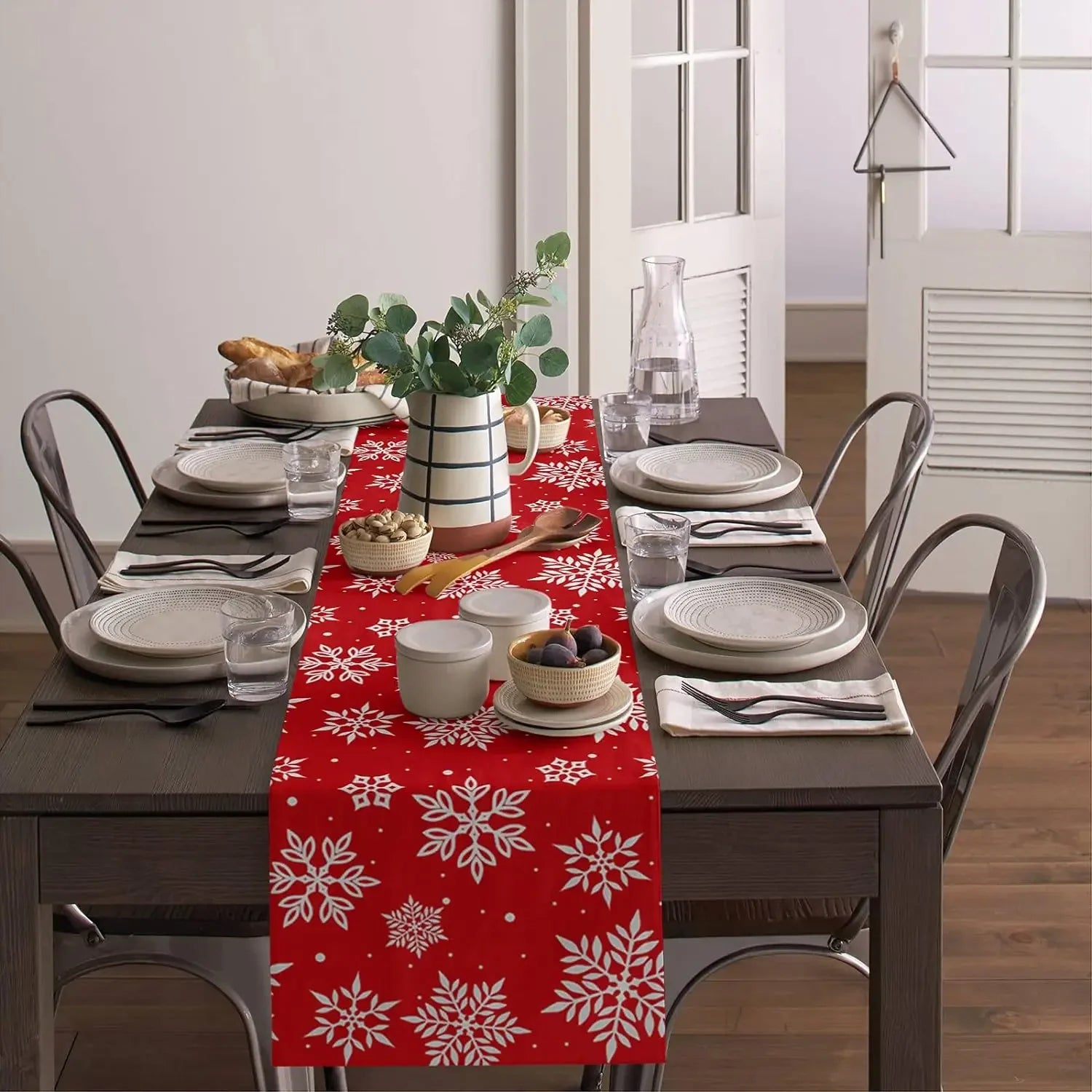 Chemin de Table de Noël Rouge Multiples Flocons