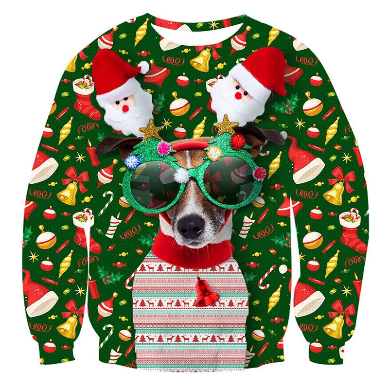 Pull de Noël "meme" Chien Lunettes de Soleil Couleur Vert