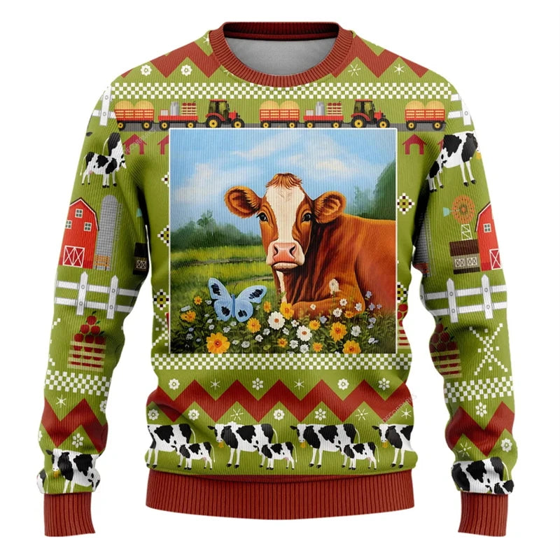 Pull de Noël Vache dans Champs avec Papillon
