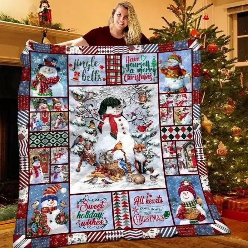 Couverture Motif Mosaïque Bonhomme de Neige de Noël