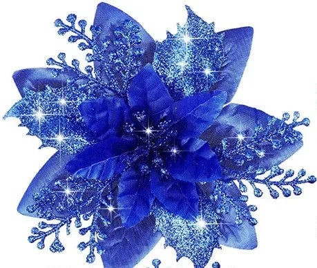 Lots de 5 Fleurs de Noël Artificielles Bleu Marine