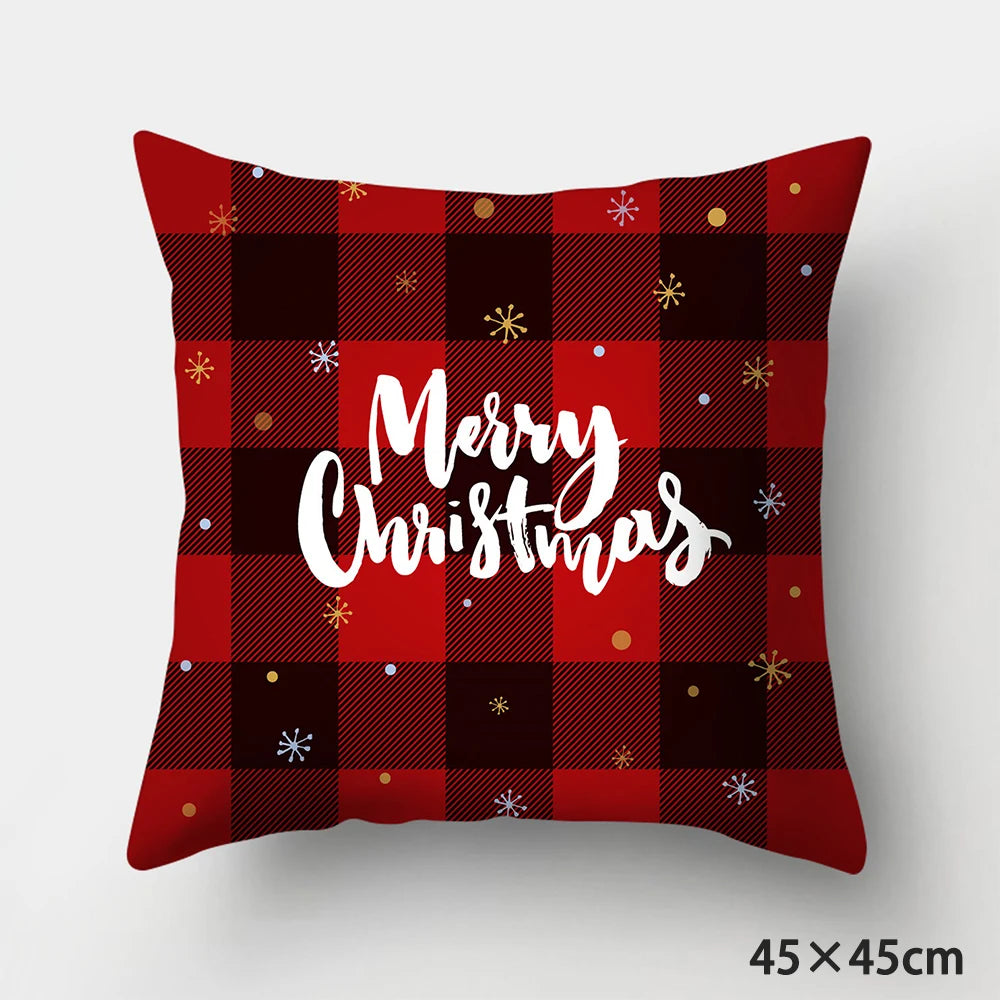 Housse de Coussin à Carreaux "Merry Christmas"
