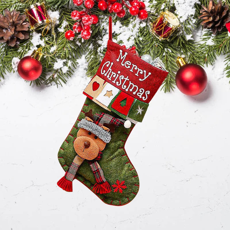 Chaussette de Noël Décorative Patchwork Renne