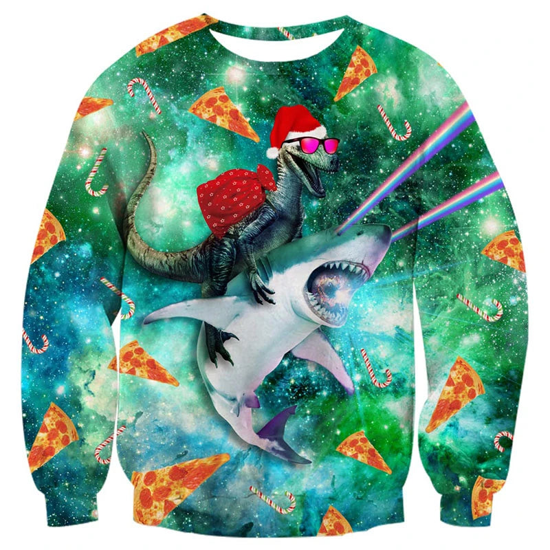 Pull de Noël "meme" Requin Laser et Dinosaure