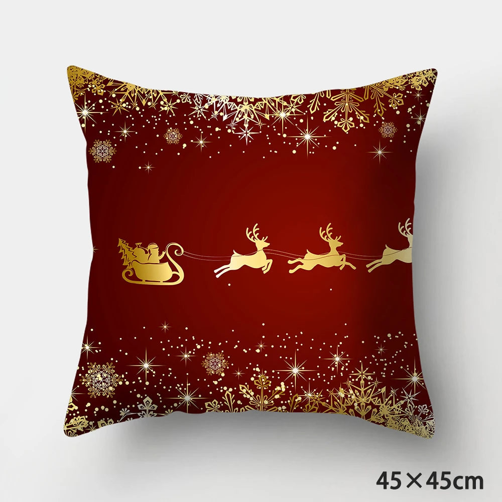 Housse de Coussin de Noël Rouge Motif Traîneau