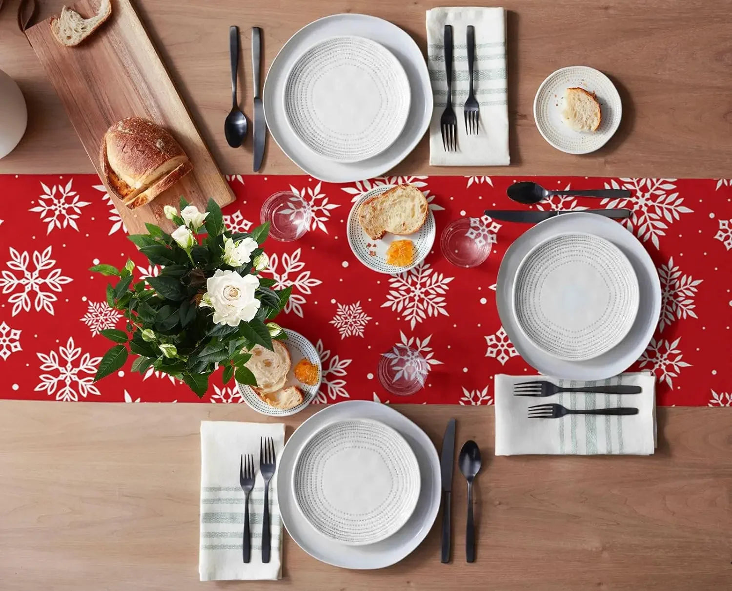 Chemin de Table de Noël Rouge Multiples Flocons
