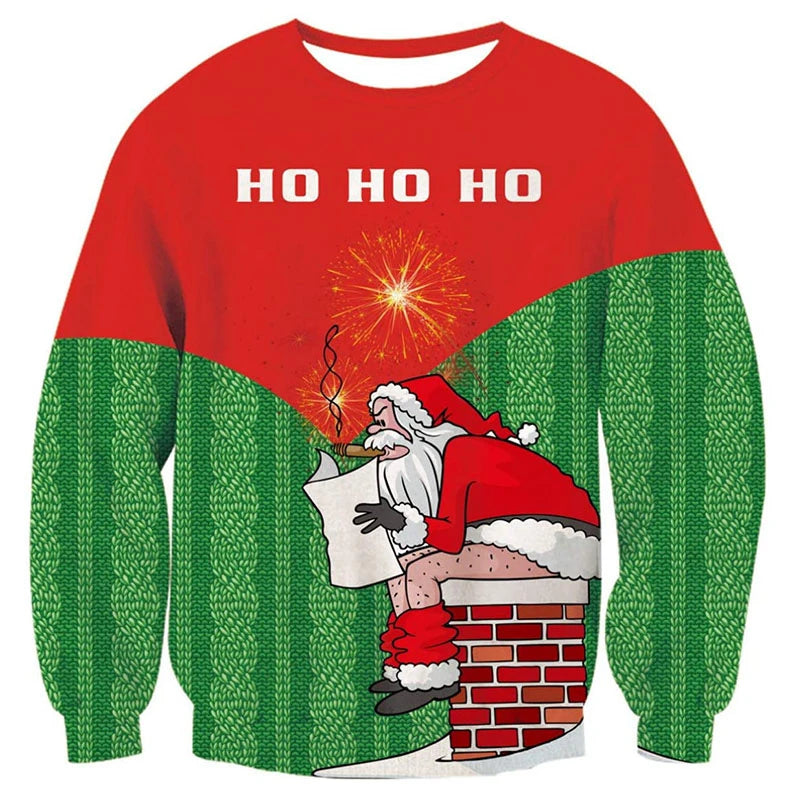 Pull de Noël "meme" Père Noël WC Cheminée "Ho Ho Ho"
