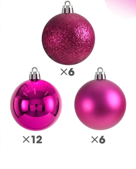 Boules de Noël Petit Format Rose Foncé Pack de 24