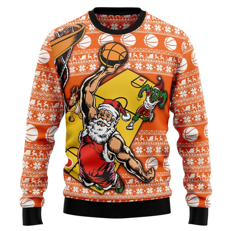Pull de Noël Père Noël, Renne et Goblin Basketball