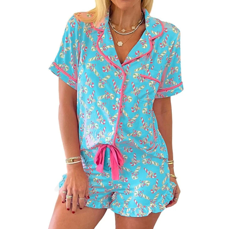 Pyjama pour Femme Bleu motifs de Noël