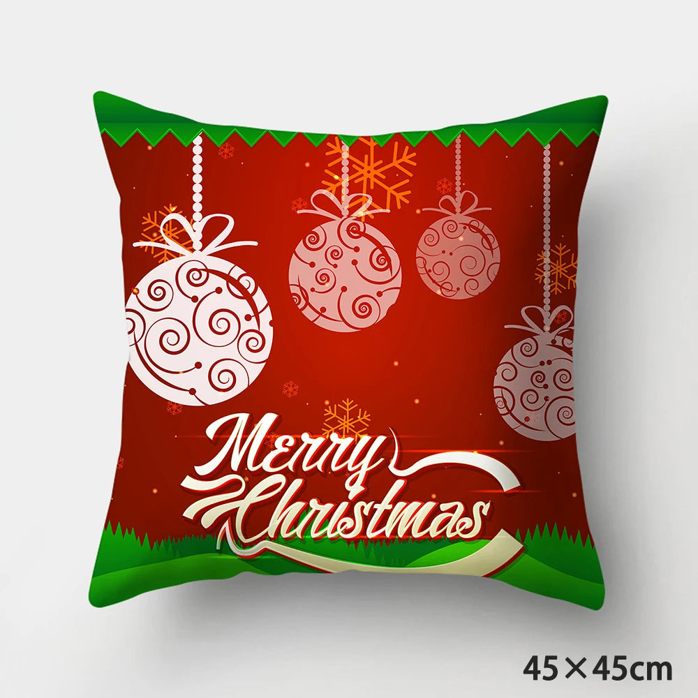 Housse de Coussin de Noël Rouge Boules de Noël Blanche