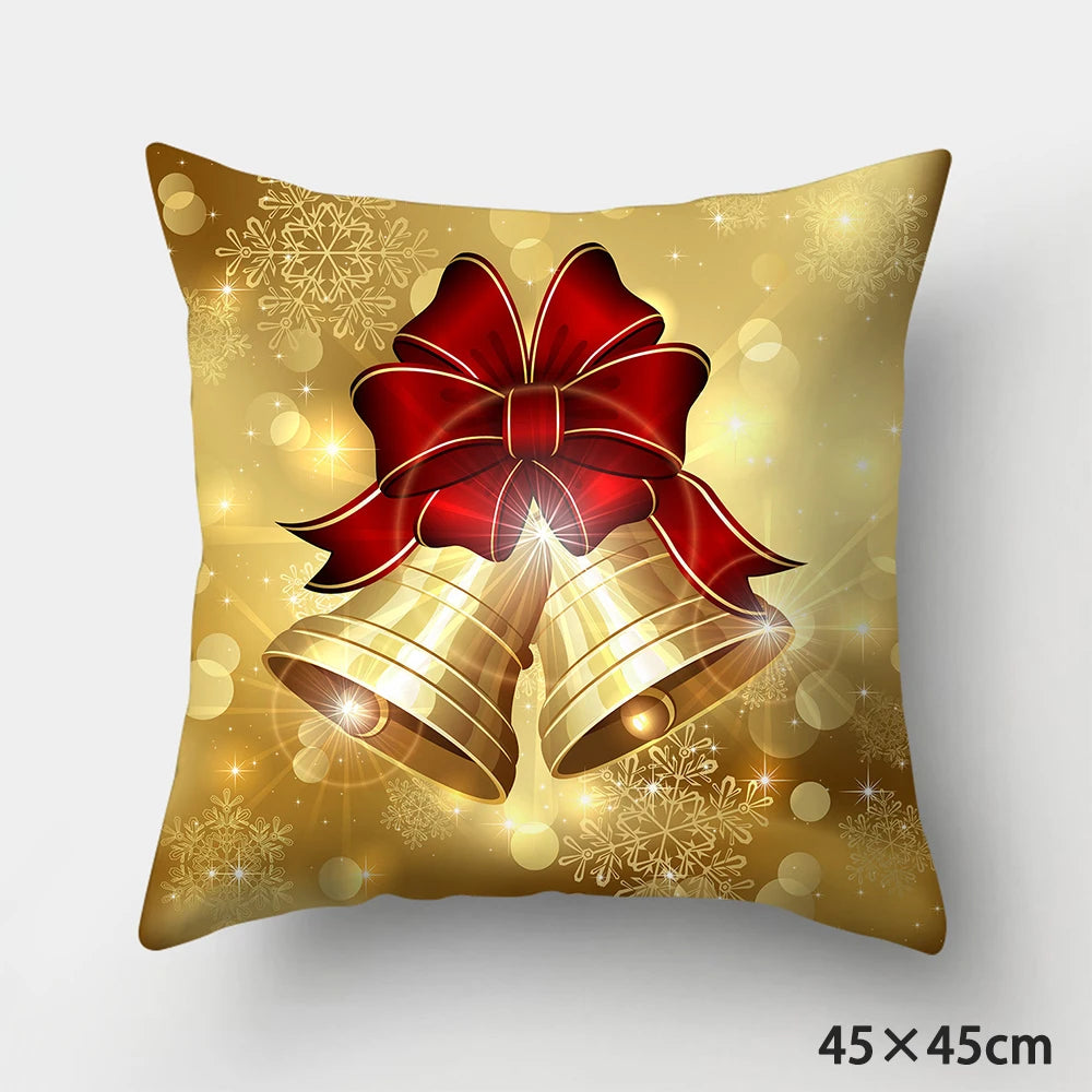 Housse de Coussin de Noël Doré Motif Cloches