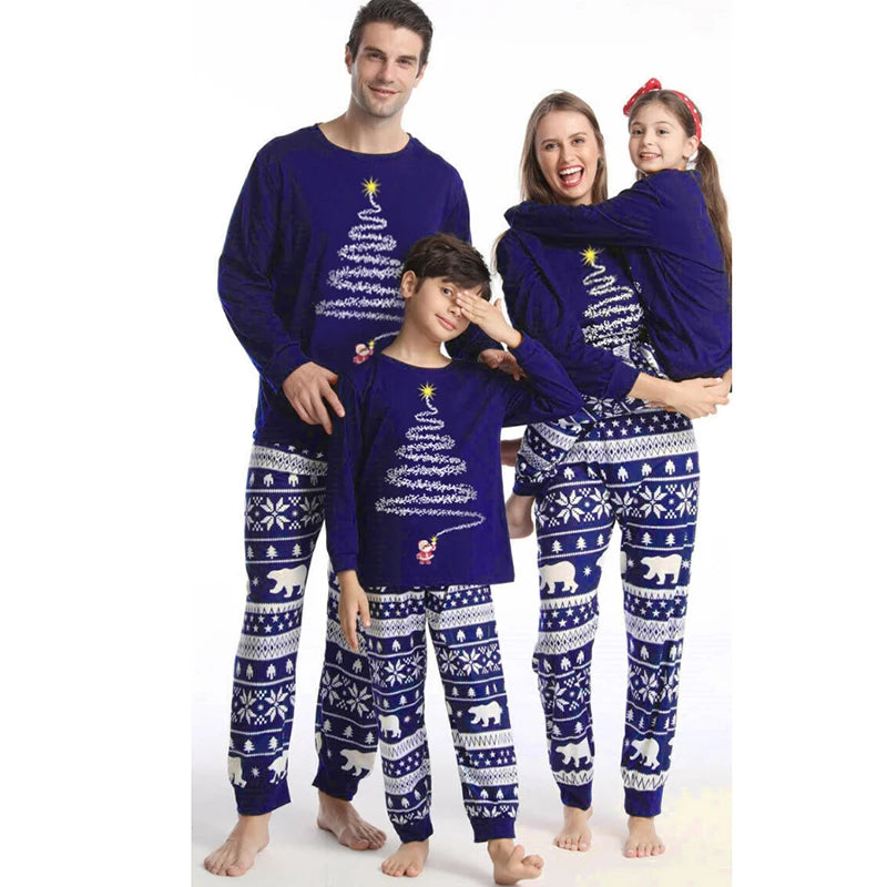 Ensemble Famille Pyjamas de Noël Bleu