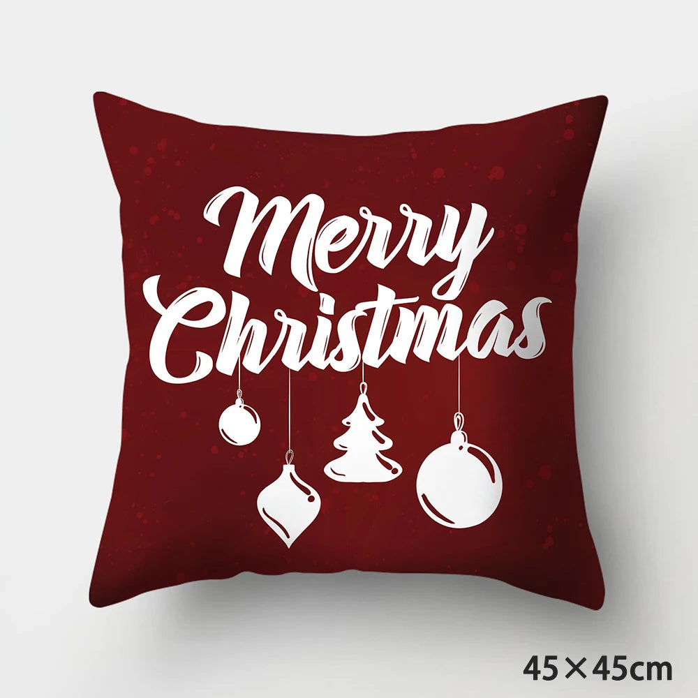 Housse de Coussin de Noël Boules et Merry Christmas