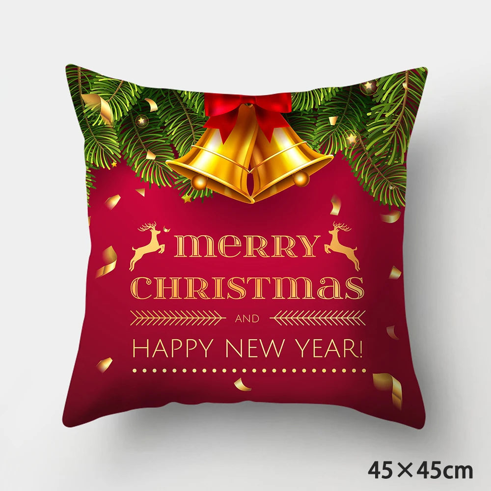 Housse de Coussin "Merry Christmas" Cloches de Noël