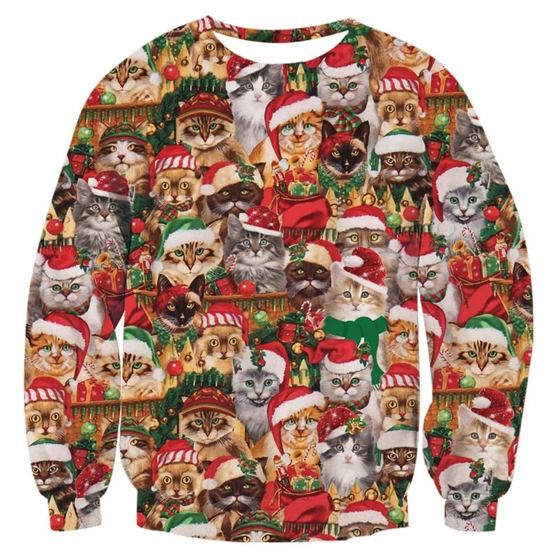 Pull de Noël "meme" Chats avec Bonnet de Noël