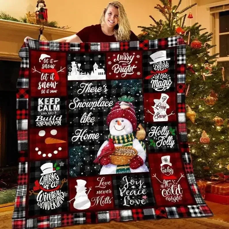 Couverture Motif Patchwork Bonhomme de Neige