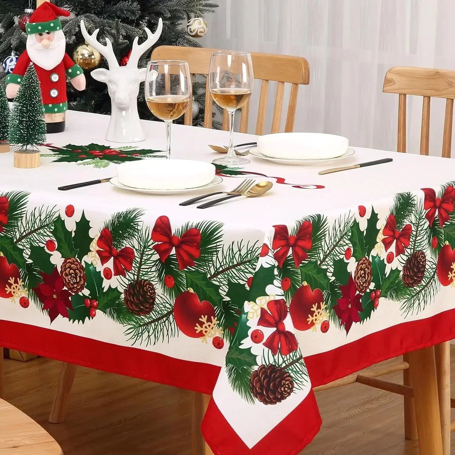 Nappe de Noël Imperméable Blanche motif Houx