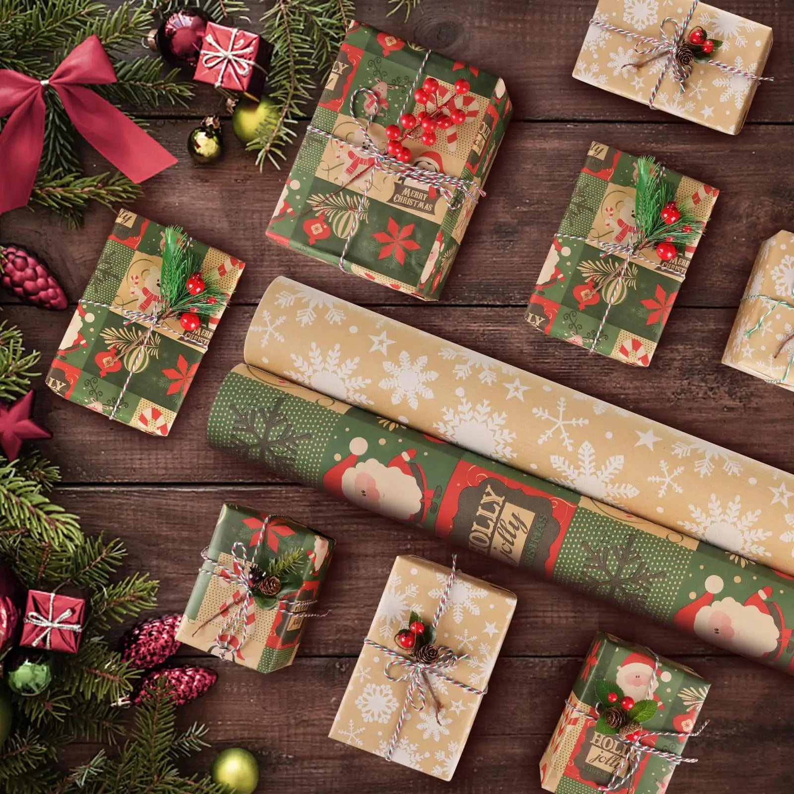 Rouleau de Papier Cadeau Mosaïque Motifs de Noel