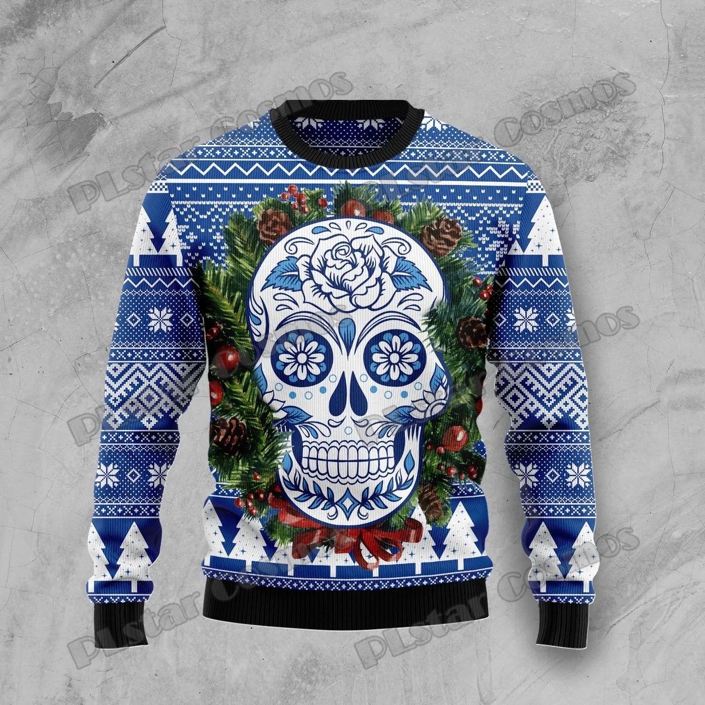 Pull de Noël Crane Squelette Mexicain Bleu