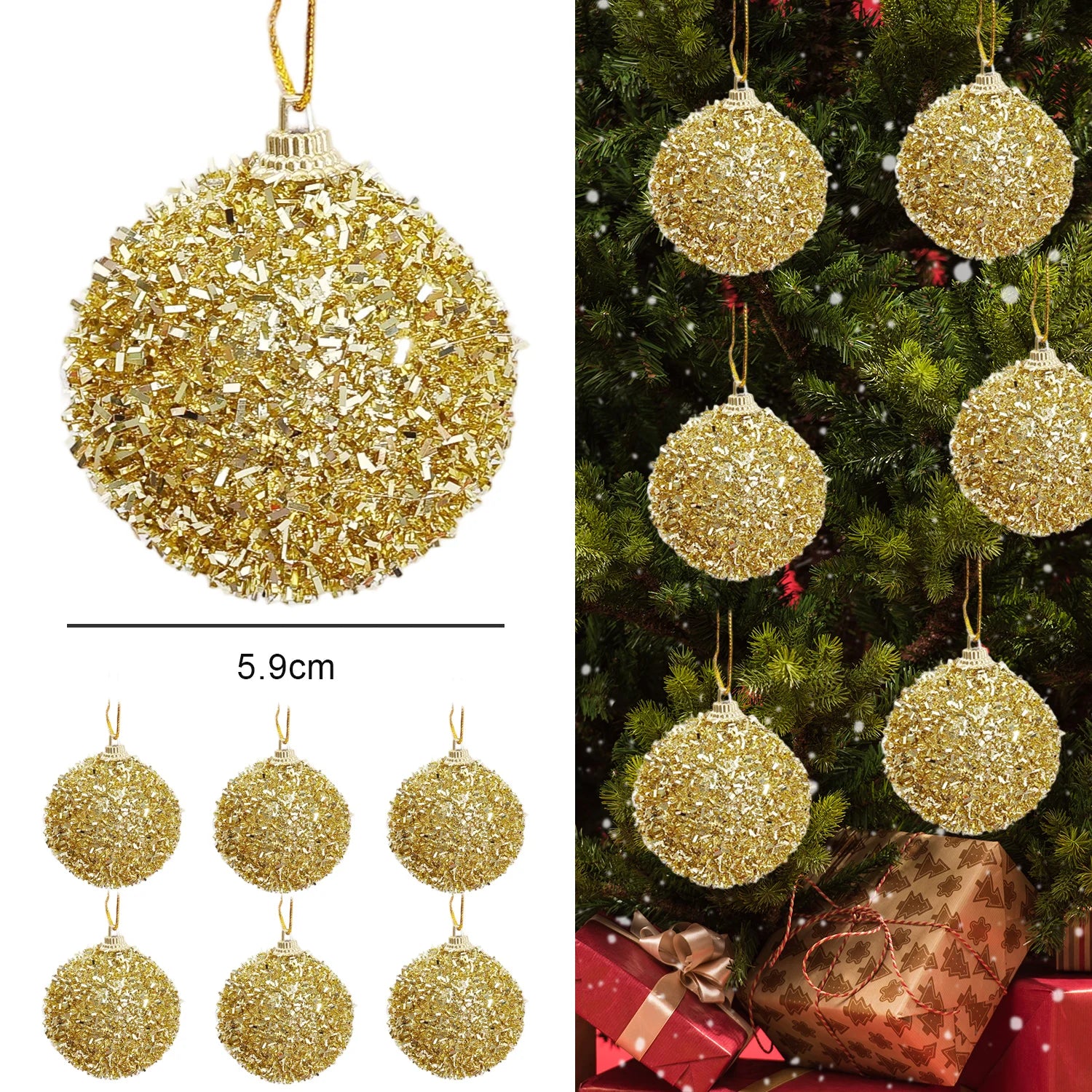 Boules de Noël en Mousse Scintillante Doré