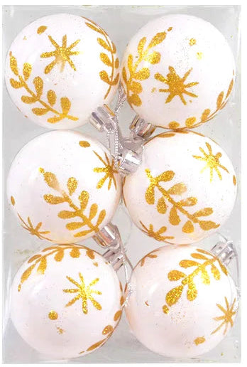 Boule de Noël Blanche Motif Laurier et Étoile Doré