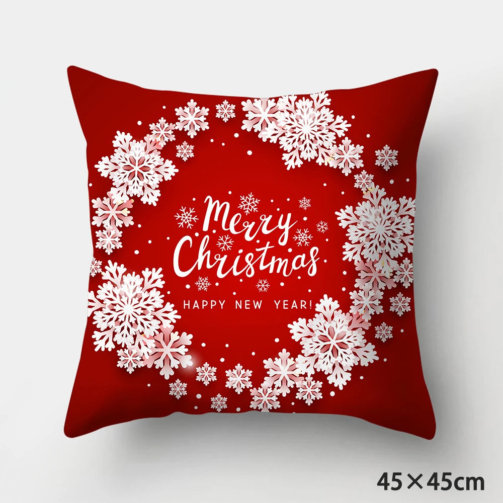 Housse de Coussin de Noël Couronne de Flocons "Merry Christmas"